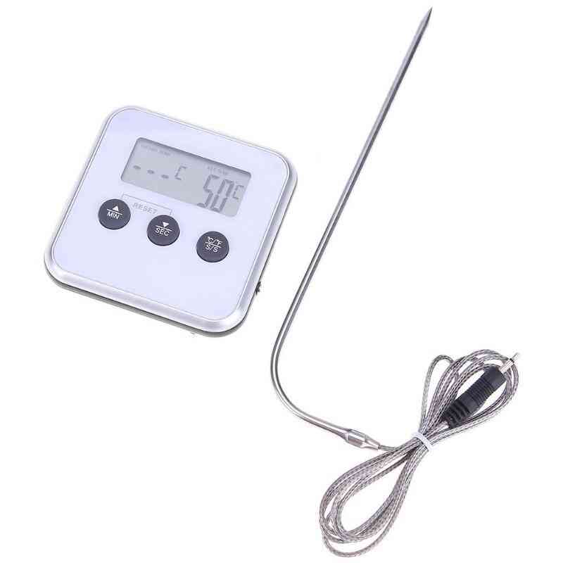 Electronic Thermometer Timer - Food Meat Temperature Meter Gauge With Probe