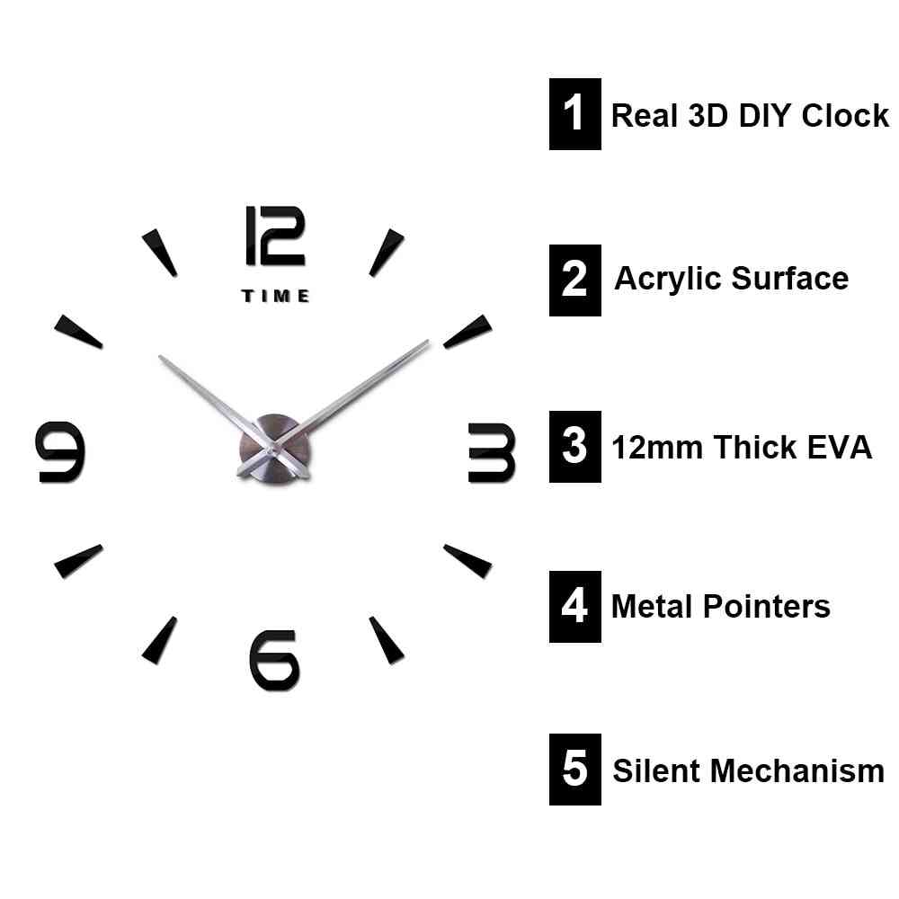 3d Diy Quartz Stickers Wall Clock