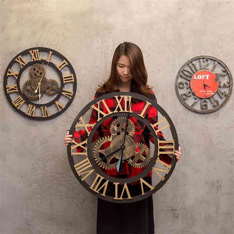 Dekoracyjny zegar ścienny industrial gear - srebrny / 30 cm