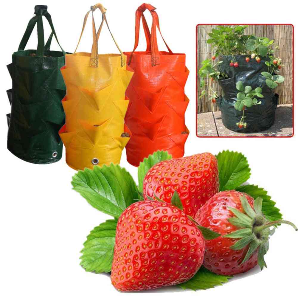 Bolsa de cultivo para siembra de fresas, recipiente de boca múltiple de 3 galones, maceta para plantas de bonsai de raíz - naranja
