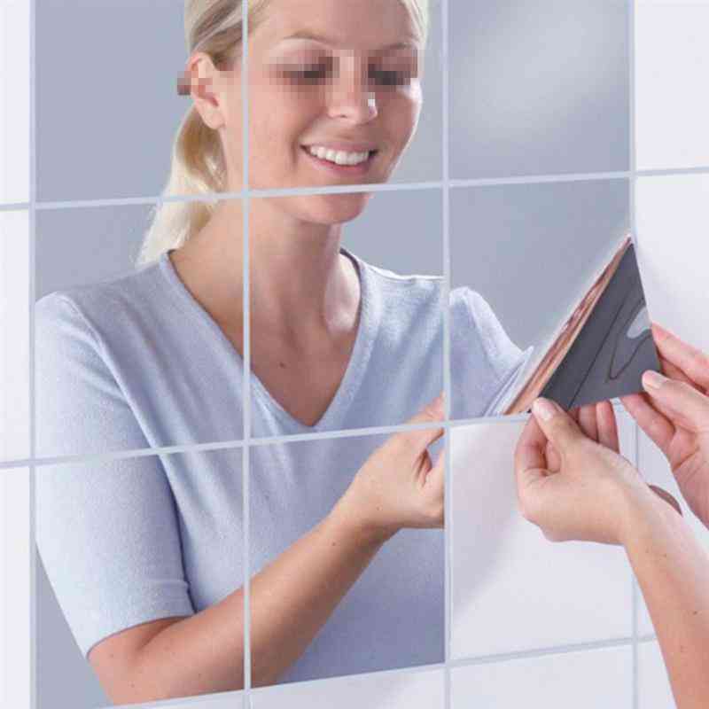 16st DIY självhäftande fyrkantig spegelvägg klistermärke 15x15cm - Spegelplattor 3D spegel klistermärken