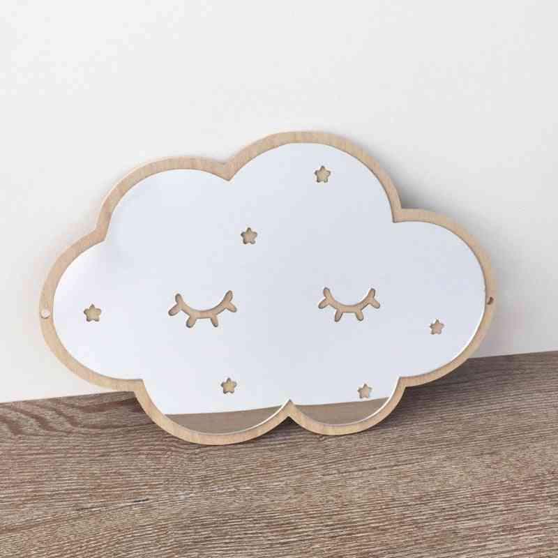 מראה דקורטיבית למסגרת עץ - כוכב ענן כתר נורדי מראה חתול אקרילי דקורטיבי