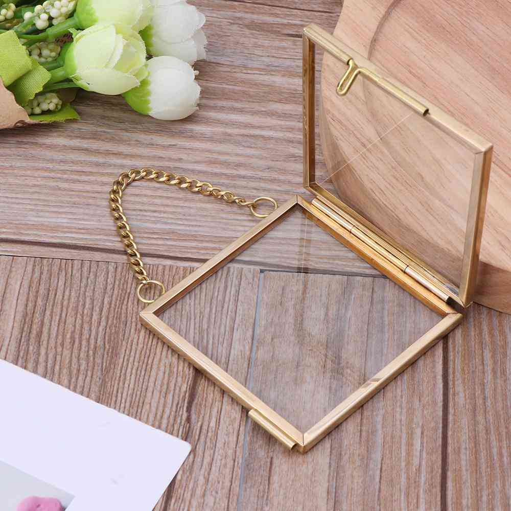 Vintage Style Bronze Glass Metal Picture Frame - Free Holder Hanging Antique Picture Frames