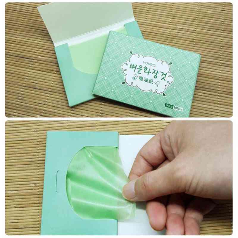 Zelený čaj pleťový olej blotting listy papír používaný k čištění oleje na obličej - kosmetický make-up nástroj
