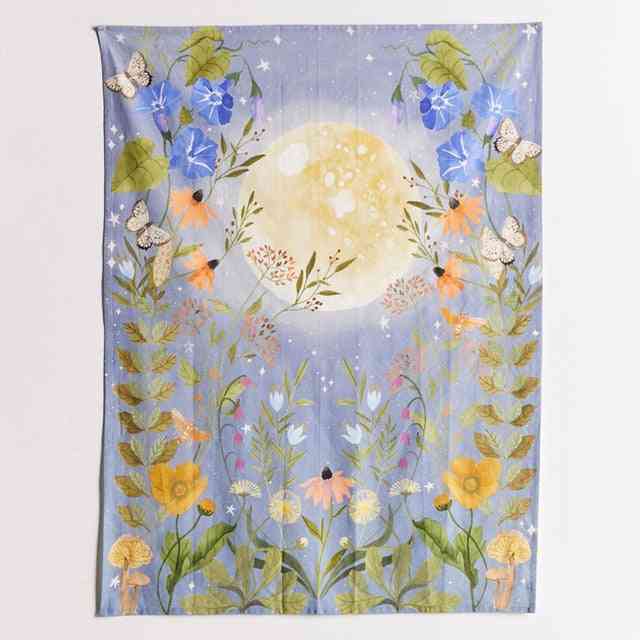 Psychedelic Art Moon Starry Flower Scenery Wall Hanging Tapestry