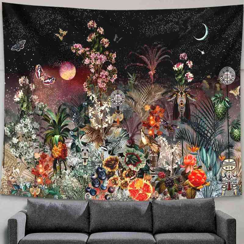 Psychedelic Art Moon Starry Flower Scenery Wall Hanging Tapestry