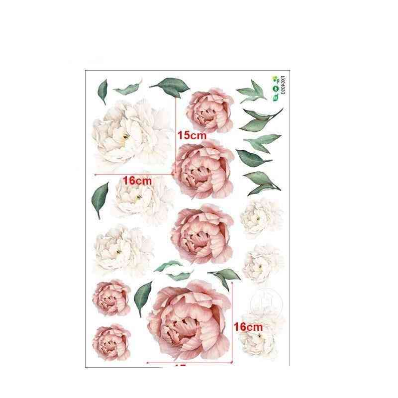 Roze witte aquarel pioen bloemen muurstickers - kinderkamer woonkamer slaapkamer bloemen muur sticker