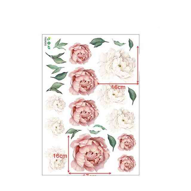 Pink White Watercolor Peony Flowers Wall Stickers - Kids Room Living Room Bedroom Floral Wall Decal