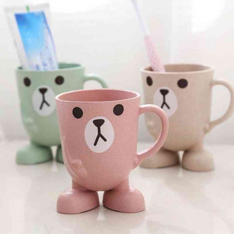 Cartoon Animal Wheat Straw Toothbrush Cup Holder For Bathroom, Outdoors And Travel