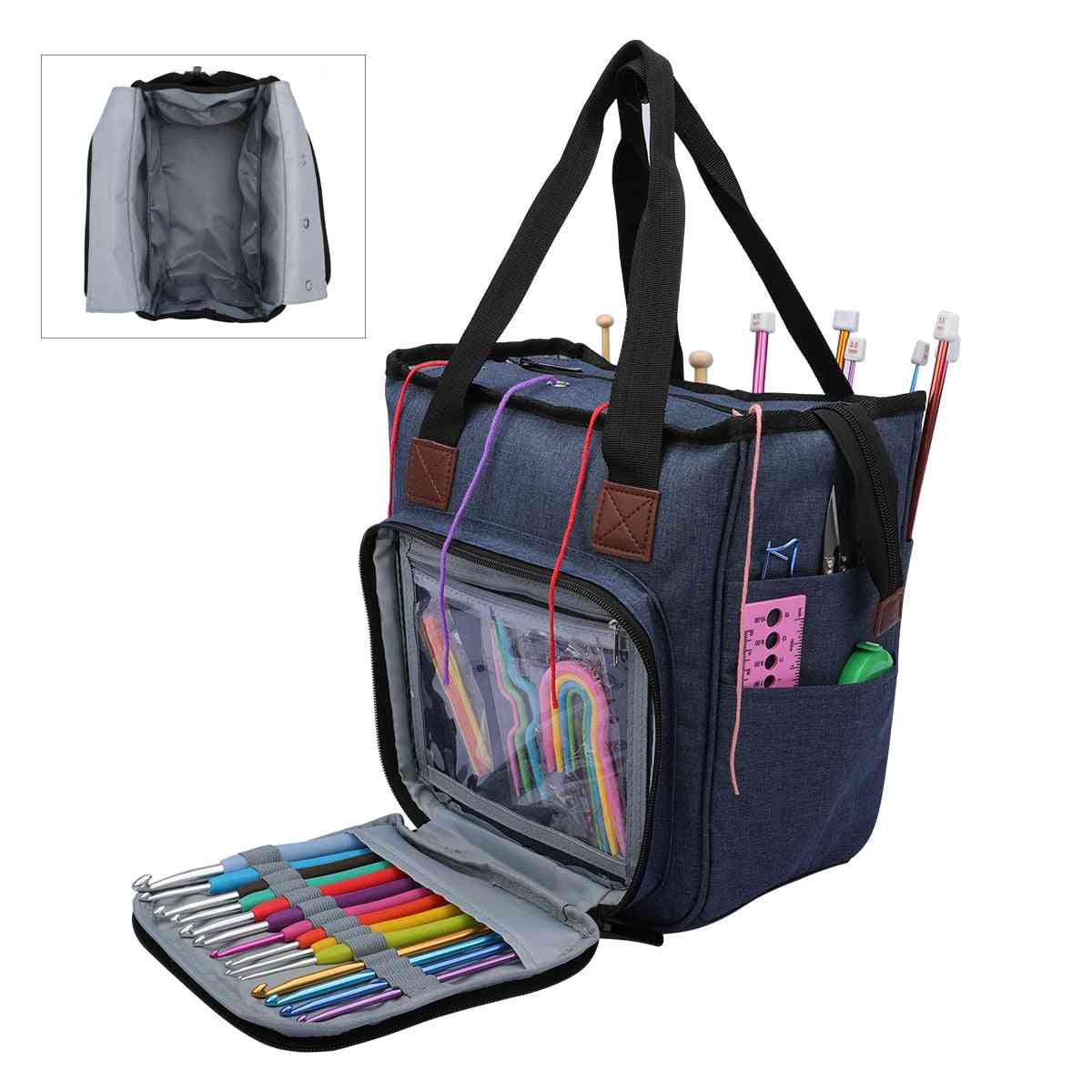 Portable Yarn Tote Storage Bag For Wool Crochet Hooks Knitting Needles Sewing Supplies Set - Diy Household Organizer Bag