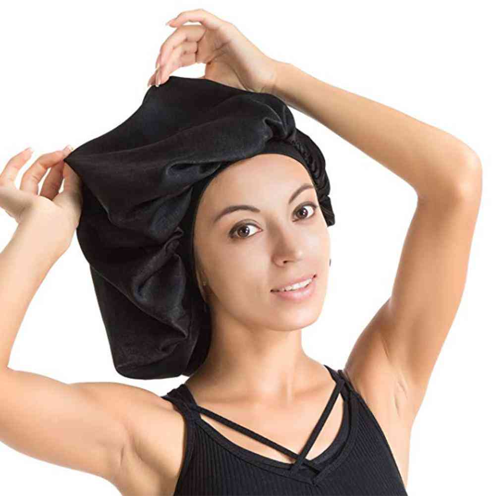 High Quality Super Giant Waterproof Shower Hair Care Cap - Luxurious Fabric Premium Large Satin Silk Bonnet Sleep Cap