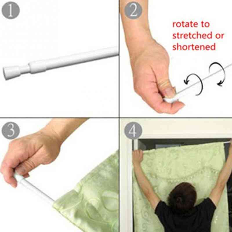 Adjustable Round Shower Wardrobe Curtain Hanging Rods - Voile Extendable Sticks Household Telescopic Pole Loaded Hanger