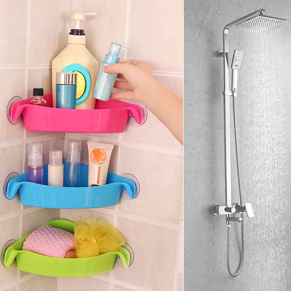 Home Bathroom Corner Shelf Suction Rack Organizer - Shower Wall Cup Storage Basket