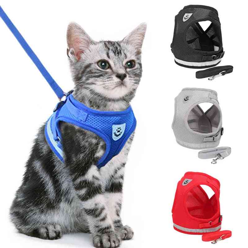 Adjustable Polyester Mesh Harness Pet Collar - Walking Lead Leash For Puppy, Dogs, Cats