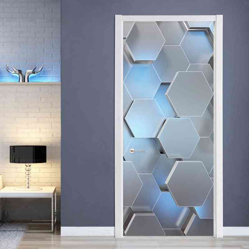 Modern 3d Stereo Geometric Door Mural Pvc Self Adhesive Waterproof Wall Sticker