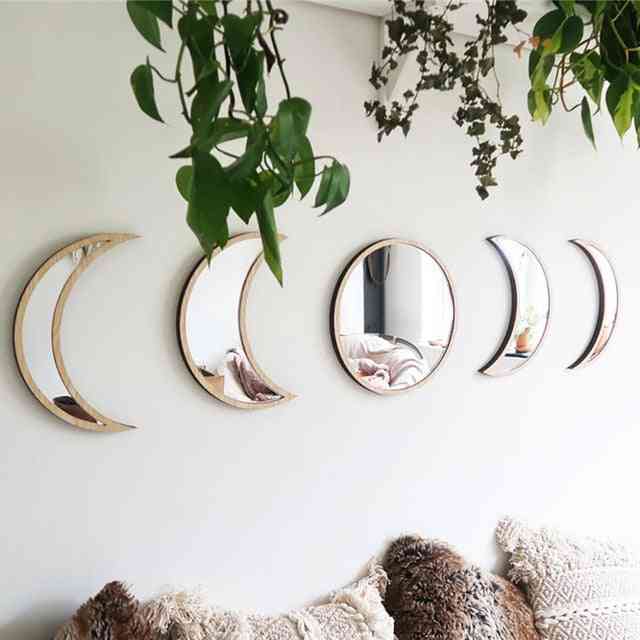 Nordic Style Wooden Decorative Moon Phase Acrylic Mirror - Home Decor Mirror