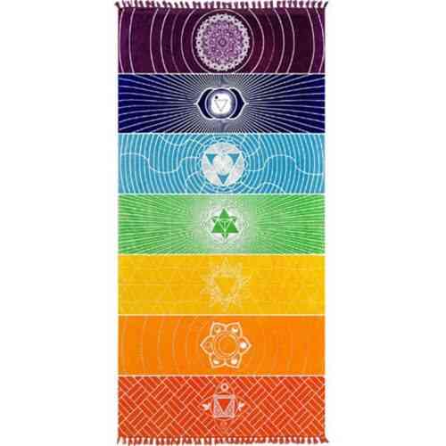 Fashion Tassels Single Rainbow Chakra Tapestry Blanket - Mandala Boho Stripes Travel Yoga Mat Tapestry