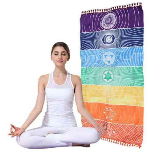 Mode kvaster enkelt regnbue chakra tapestry tæppe - mandala boho striber rejser yogamåtte tæppe