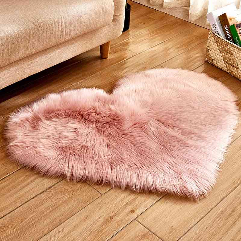 Heart Shaped Shaggy Carpet Wool Faux Fluffy Mats - Artificial Sheepskin Hairy Mat Love Heart Rugs