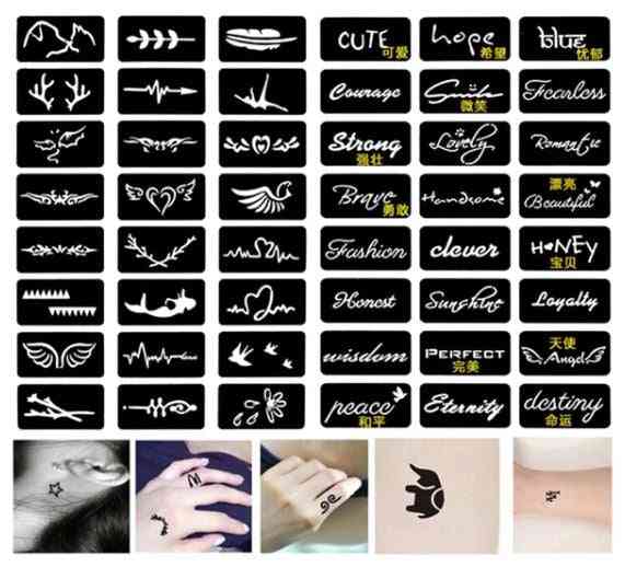 48buc sclipici litere sirena, păsări, henna șablon tatuaj refolosibil