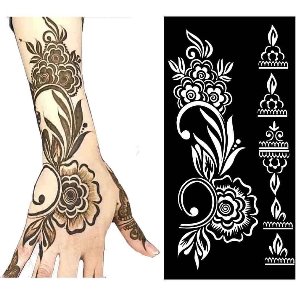 Plantillas de dibujo de plantillas mehndi-hollow para mano, brazo, pierna, plantilla de arte corporal para mujer, niña, niños
