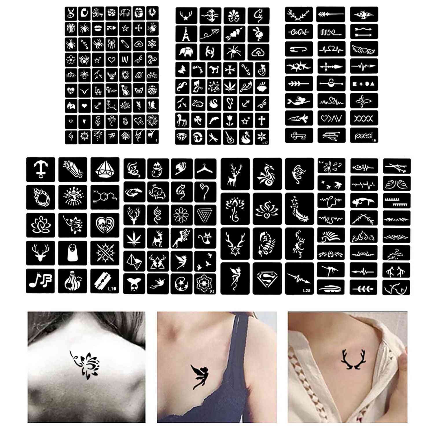 Reusable Tattoo Temporary Stencils Templates For Face , Body - Glitter Paints Wedding ,birthday Party, Concert Tattoo Templates