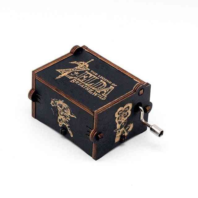 Zelda Hand Crank Vintage Engraved Wooden Music Box - Song Of Storms From Ocarina Of Time