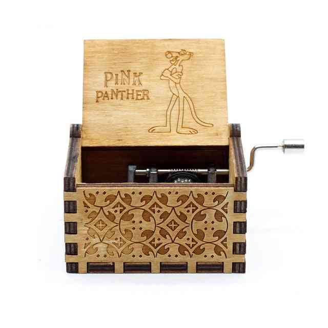 Pink Panther Hand Cranked Collectible Engraved Wooden Music Box