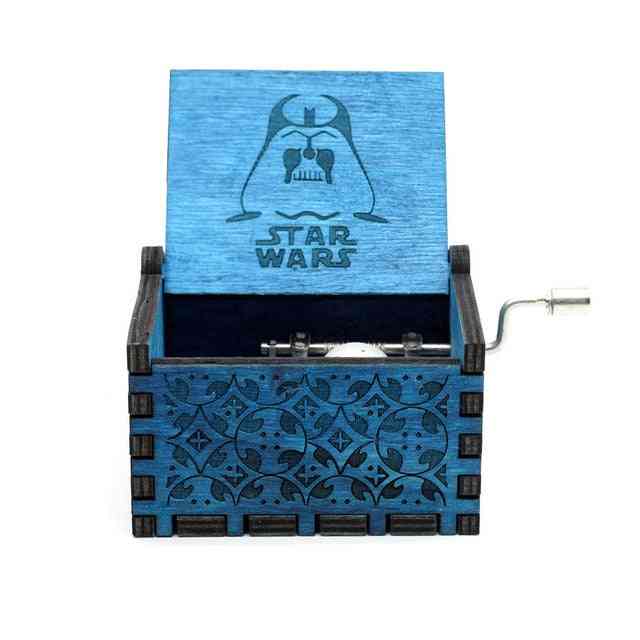 Star Wars Collectible Vintage Engraved Wooden Hand Crank Blue Music Box