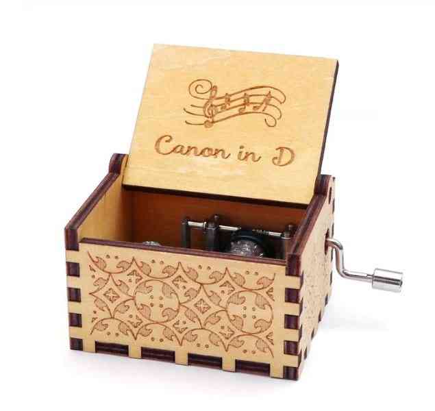 Canon In D-antique Carved And Hand Cranked Wooden Music Box