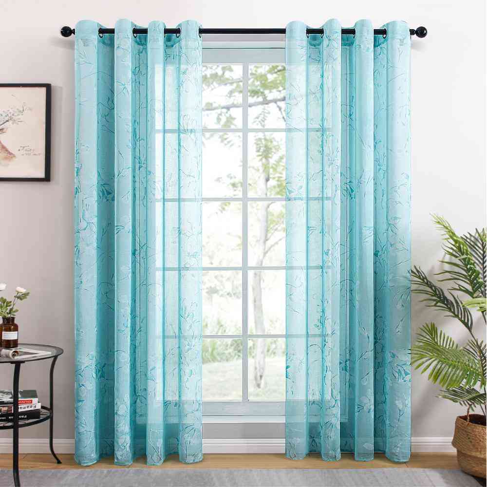 Flower Pattern Tulle/sheer Curtains For Living Room, Bedroom, Kitchen - Modern Flowers Window Voile Drapes