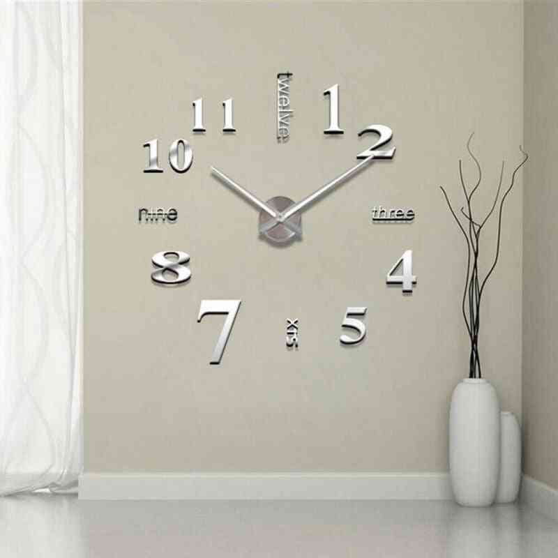 Diy 3d Mirror Surface Large Number Wall Clock Sticker - Mirror Large Art Design Wall Clock