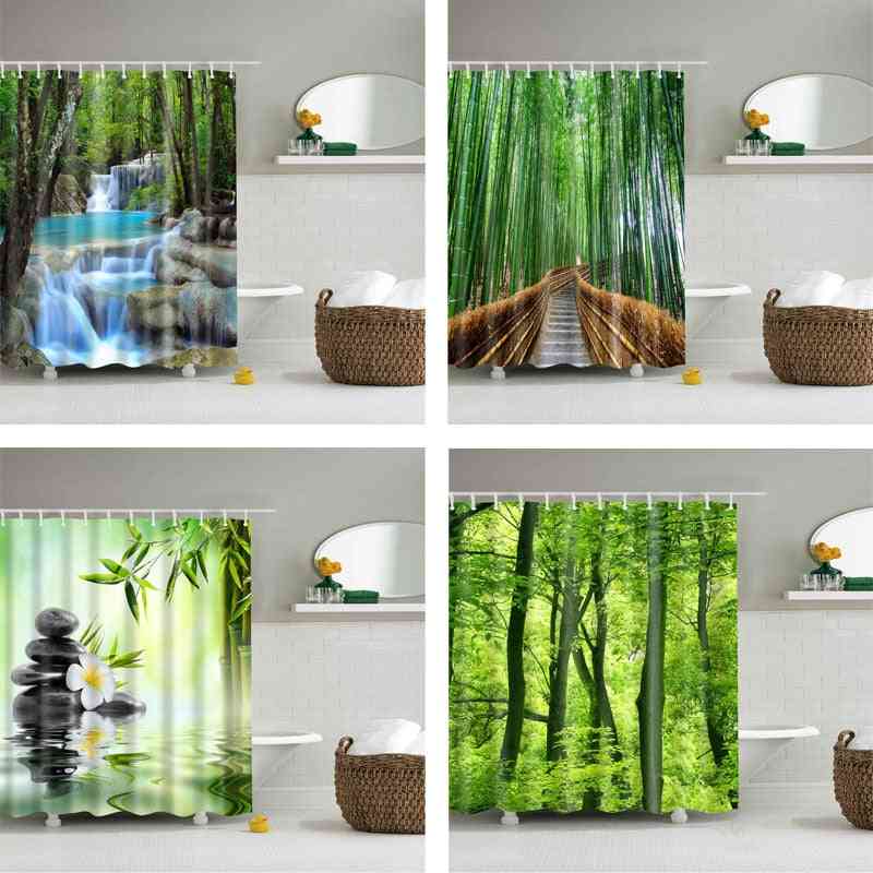 Forest Trees, 3d Printed Shower Curtain With Hooks