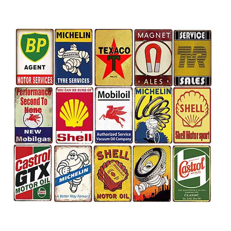 Creative Vintage Garage Gas Station, Tyre Service, Motor Oil Decorative Metal Tin Signs