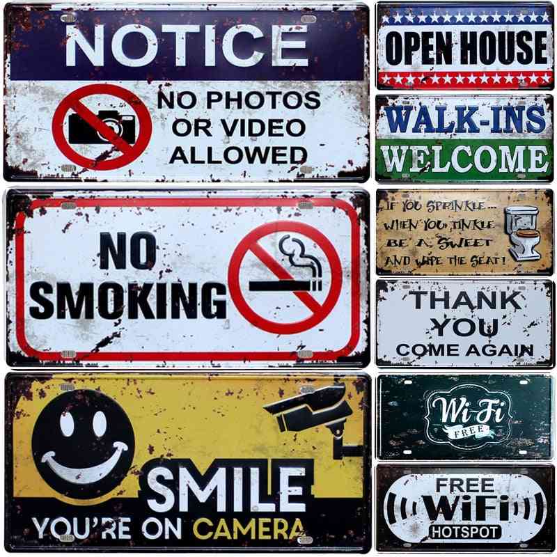 Vintage Metal Tin Sign Bar\pub\hotel Decorative Metal Sign - Warning Slogan, No Smoking, Art Painting Metal Plaque