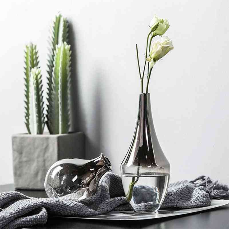 Vază de sticlă din argint nordic creativ - suport pentru plante cu inserții uscate cu flori, decor de bijuterii pentru terariu de birou