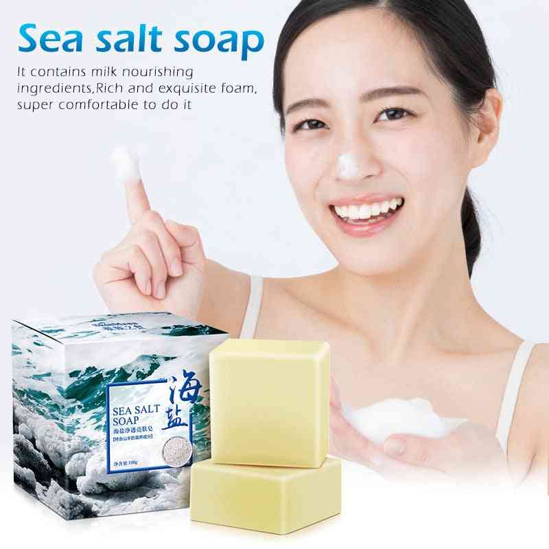 Limpador de sabão de sal marinho, remoção de espinhas, tratamento para acne - leite de cabra hidratante para o rosto, sabonete base de lavagem