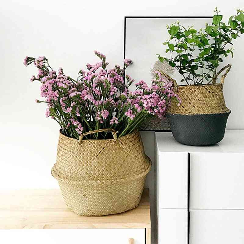 Seagrass Wickerwork Rattan Hanging Flower Storage Basket For Home