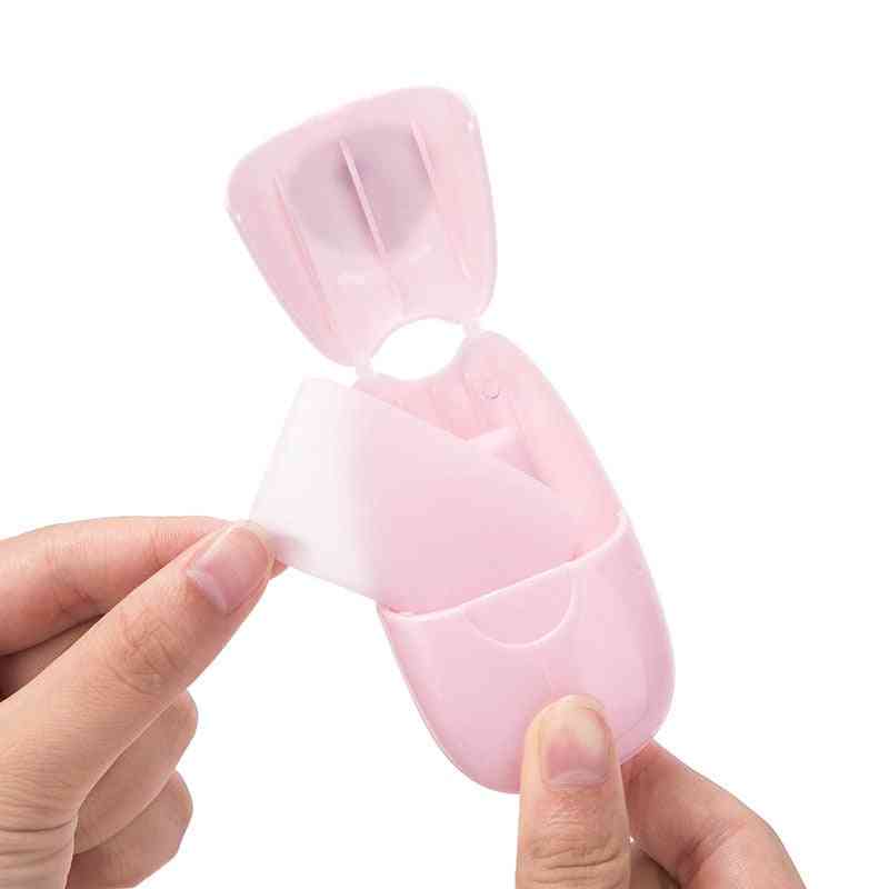 Disponibelt bärbart mini-boxat tvålpapper för handtvätt - doftande skiva för resrengöring och badtvålpapper - rosa-50st