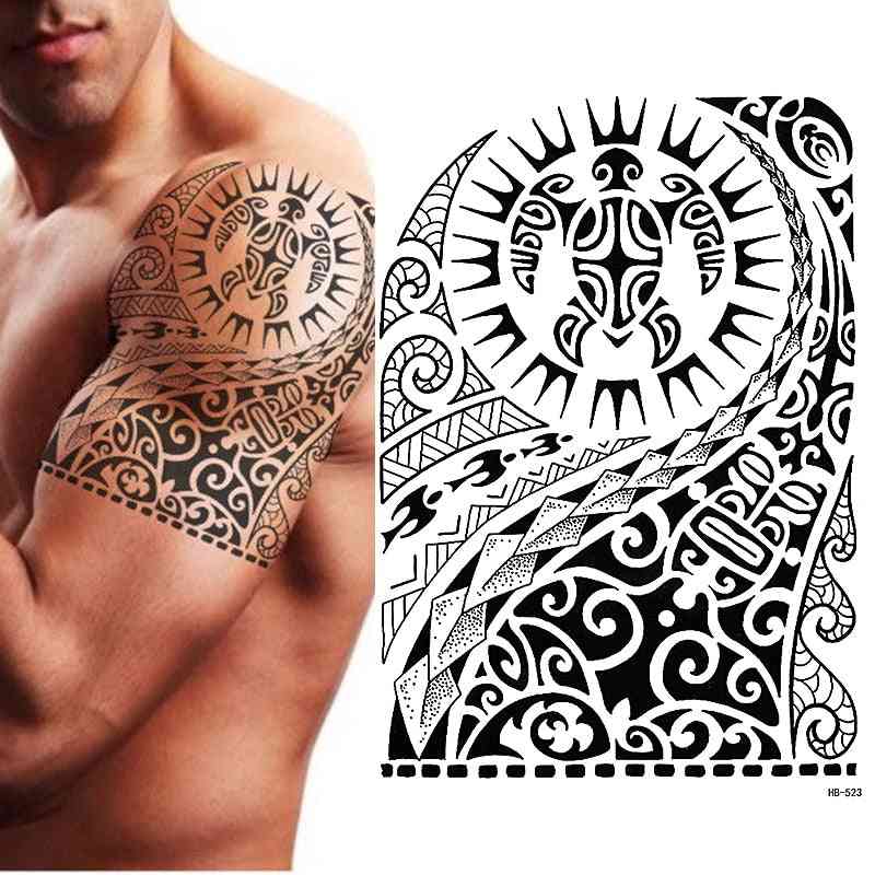 Tribal Temporary Tattoo, Maori Turtle, Polynesian, Black, Mens, Women