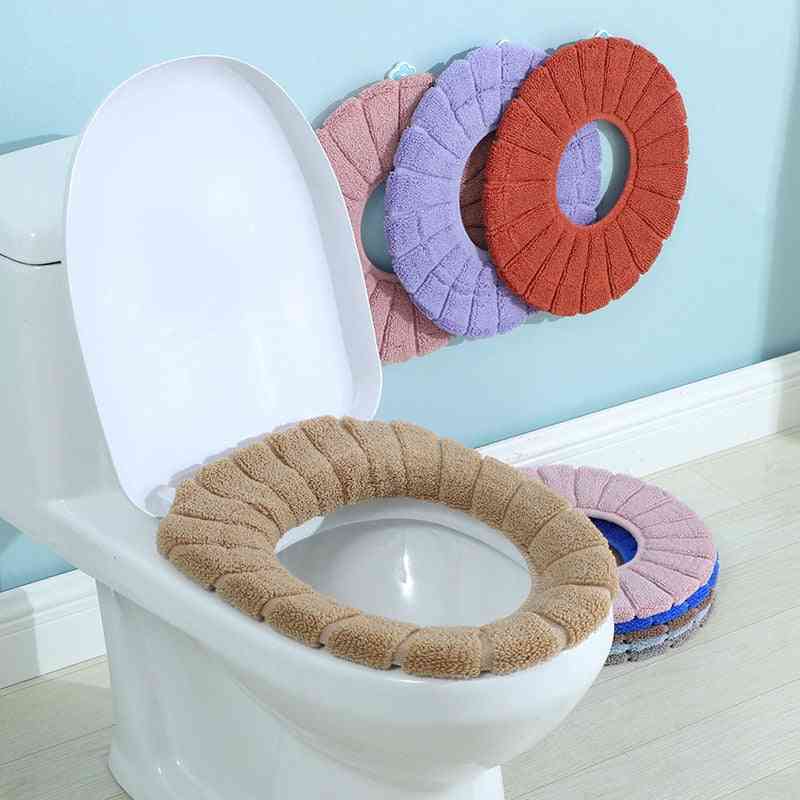 Knitted Washable Pumpkin Pattern Toilet Seat Cushion Cover For Bathroom