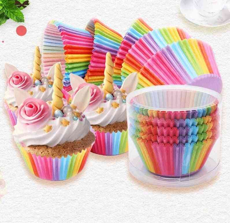 Rainbow Cupcake Paper Liners Muffin Cases - Cup Cake Topper Baking Tray, Kitchen Pastry Decoration Tool