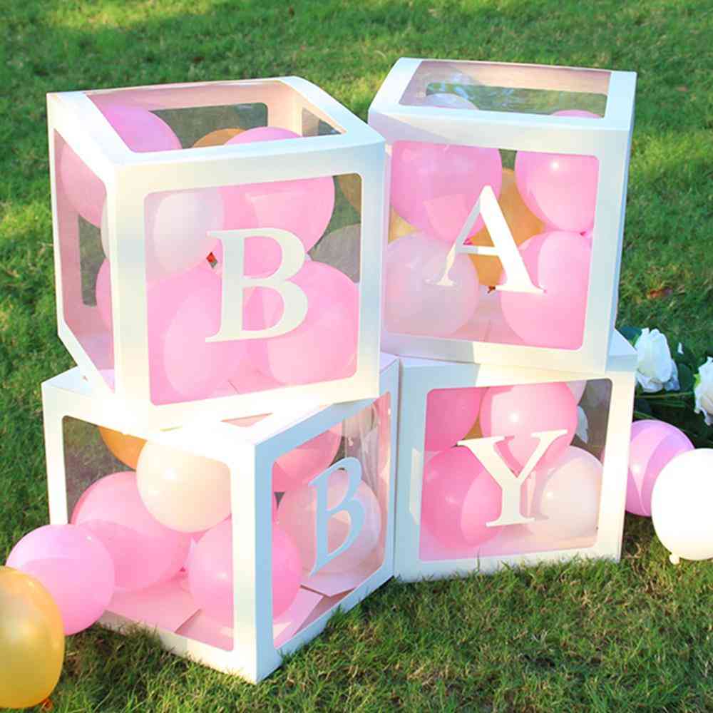 Transparent namn ålder box - baby shower, baby födelsedagsfest dekor och present