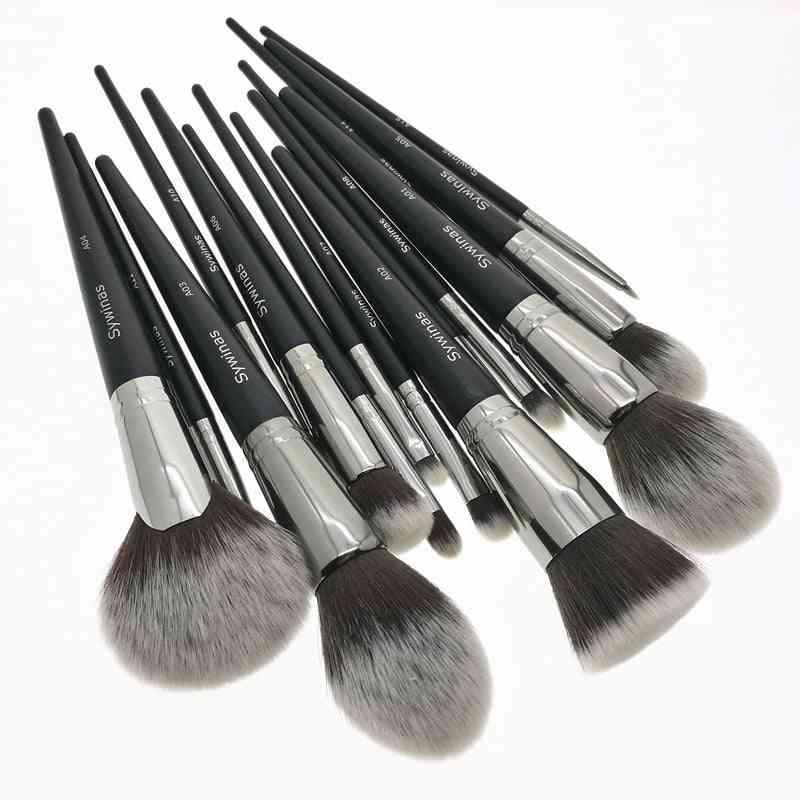 Conjunto de escova de maquiagem - cabelo sintético preto natural kit de ferramentas de maquiagem pincéis de maquiagem profissional