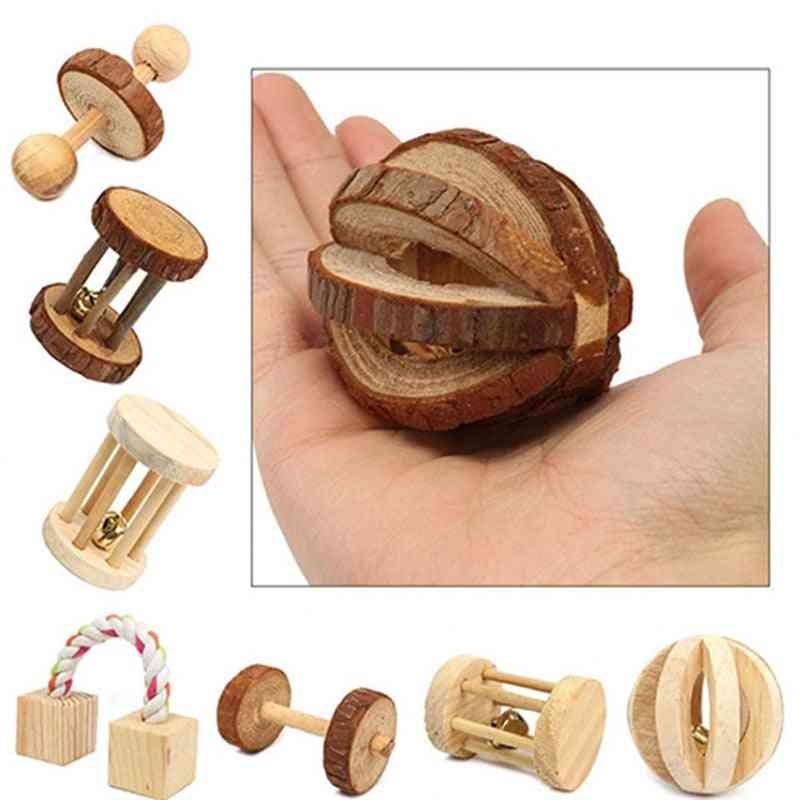 Natural Wooden-dumbbells, Bicycle And Bell Roller For Small Pets