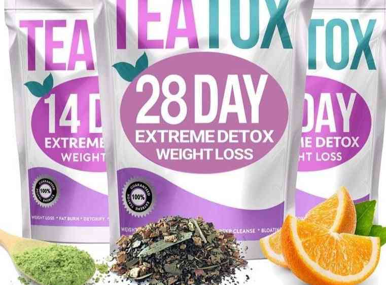 Detoxtea poser kolonrens, fedtforbrænding vægttab for mand og kvinde - 28 dages portion - 7 dage