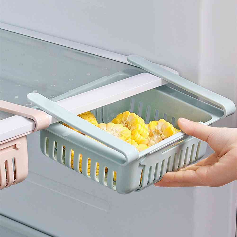 Organisateur de réfrigérateur rétractable de cuisine - tiroir de réfrigérateur gain de place de support d'étagère - bleu