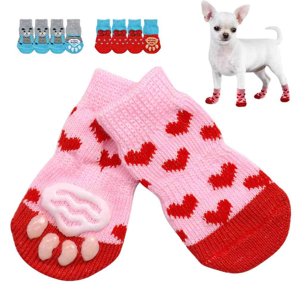Cute Pet Knit Socks Slip-on Paw Protector 4pcs - Cat/small Dogs Cotton Anti Slip Socks For Autumn, Winter Indoor Wear