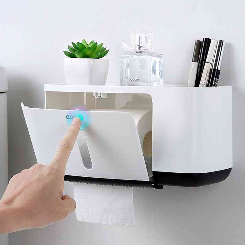 Wall Mounted, Waterproof Toilet Paper Holder With Two Storage