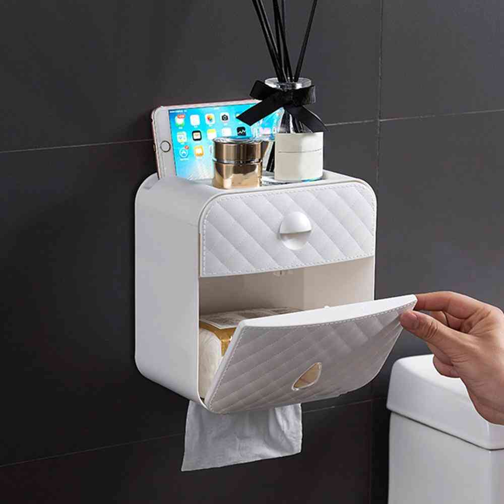 Waterproof, Wall Mounted Toilet Paper Roll Box With Drawer